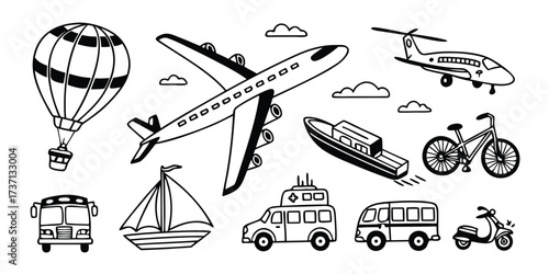 Collection of handdrawn transportation vehicles