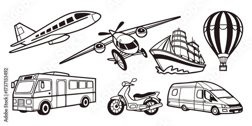 Collection of various transportation vehicles