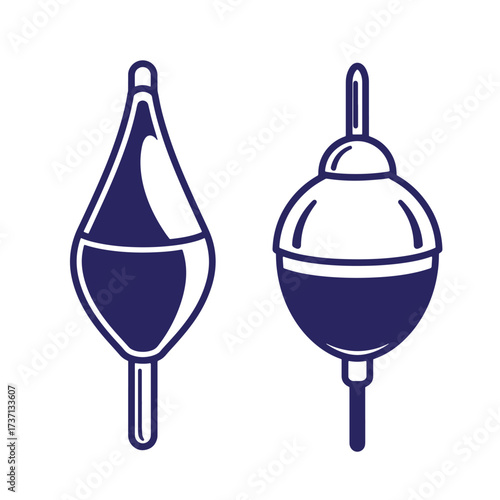 Two classic fishing bobber designs in a simple blue and white vector illustration