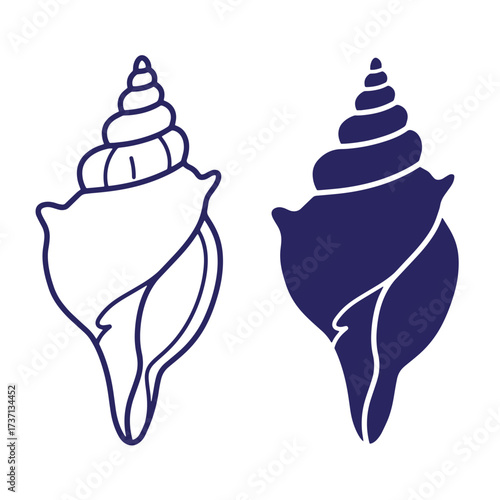 Two detailed conch shell silhouettes displayed against a clean white background