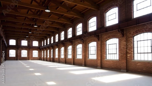 Spacious Empty Industrial Warehouse with Natural Light.