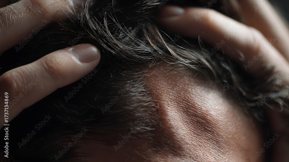 Obraz premium Close-up Photo of a Person Scratching Their Head