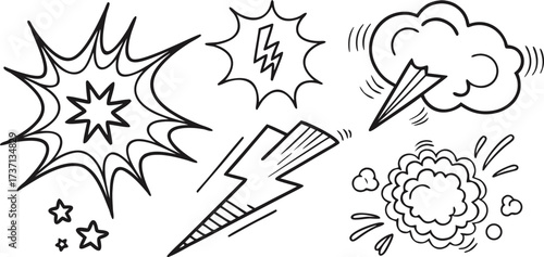 Collection of comic book style sound effects and symbols