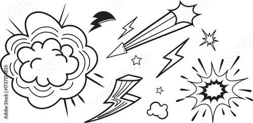 Collection of comic book style explosion and lightning bolt elements