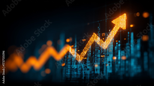 Upward market arrow on digital chart expressing business growth financial performance improvement and confident data driven strategy execution.
