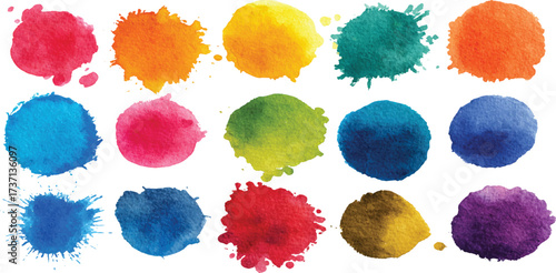 Brush Stroke Collection Color Watercolor Circle Smear Splash Stain on Set of watercolor circles brash multicolored. watercolor on white background. 