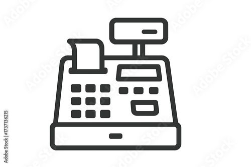 Cash register line icon for checkout and payment. Retail and shopping symbol. Store till for commercial transaction and sale. Business and finance concept. Vector pictogram.