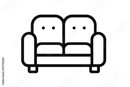 Sofa icon with face. Couch, loveseat symbol. Concept of couple therapy, relationship counseling, family support. Psychology logo. Minimal furniture vector for web design.