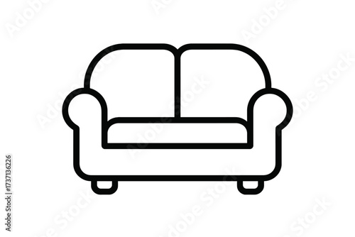 Sofa line icon. Couch symbol for web design. Simple loveseat outline pictogram. Home furniture for living room interior. Minimal vector illustration. Isolated modern comfort.