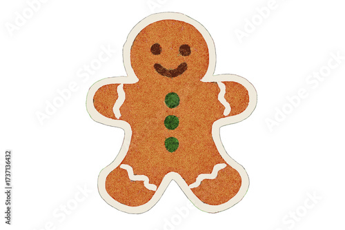 Gingerbread man cookie vector illustration. Christmas sweet food dessert. Cute cartoon character. Holiday winter festive baking concept. Xmas biscuit icon. Isolated smiling person.