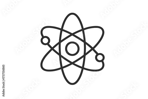 Atom icon. Science symbol. Physics, chemistry, nuclear energy concept. Scientific research, technology, and education simple line pictogram. Vector illustration isolated.