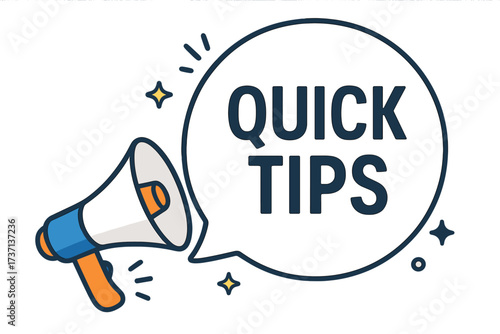Megaphone with Quick Tips speech bubble. Loudspeaker for announcement and important information. Banner for business, marketing, advertising. Helpful advice and news concept vector.