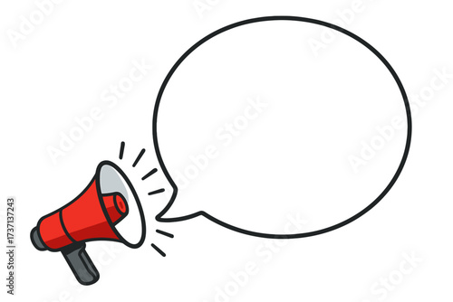 Megaphone with speech bubble for important announcements and latest news. Loudspeaker banner for business, marketing, advertising, and promotion. Communication concept vector.