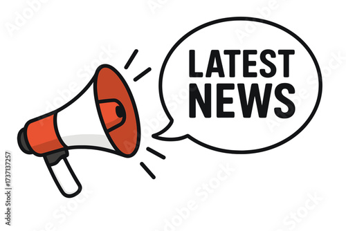 Megaphone with Latest News speech bubble. Loudspeaker for announcement, alert and communication. Concept for business, marketing, promotion and advertising. Vector icon design.