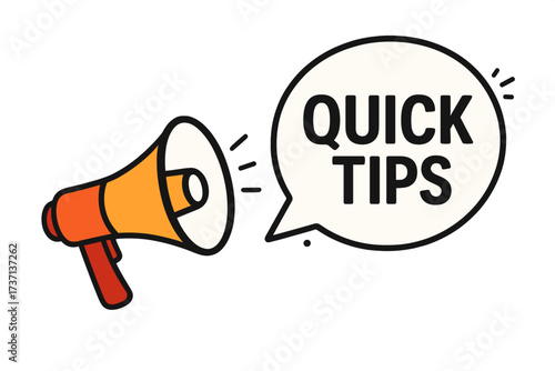 Quick tips megaphone announcement with speech bubble. Loudspeaker icon for helpful advice, tricks, and solutions. Vector banner for business, marketing, website, and blog.
