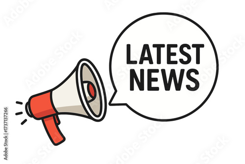 Megaphone with Latest News speech bubble. Loudspeaker for announcement, alert, and breaking news. Concept for communication, marketing, promotion, and advertising. Vector icon.