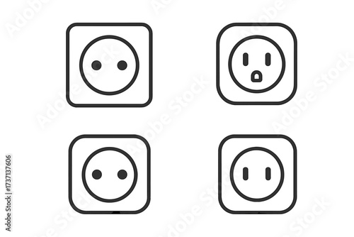 Power socket line icon set. Electrical outlet, plug pictogram collection. Editable stroke signs for web, app, ui, ux. Minimalist vector illustration. Electric energy concept.
