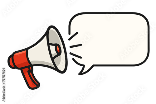 Megaphone with speech bubble for important announcements. Loudspeaker icon for business, marketing, and advertising. Concept for communication, promotion, news alerts, and sales.
