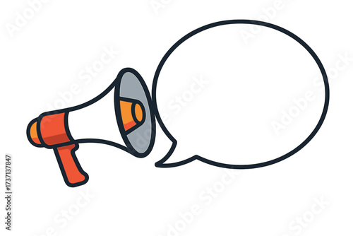 Megaphone with speech bubble for announcement. Loudspeaker for marketing, advertising and business promotion. Important message or news alert icon. Vector illustration for banner.