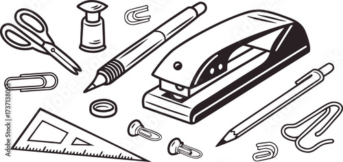 Collection of office and school supplies