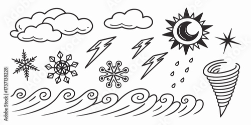 Collection of handdrawn weather icons