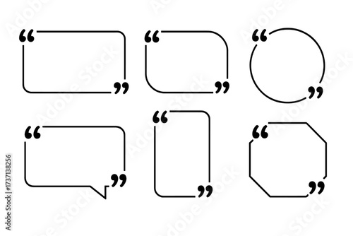 Quote box frame big set. Texting quote boxes icon collection. Blank template for text, info, and design. Quotation bubble and blog quotes symbols. Creative vector banner.