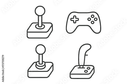 Video game controller line icon set. Gamepad, retro arcade joystick. Gaming console control, esports symbol. Minimal vector illustration. Editable stroke for web, app design.