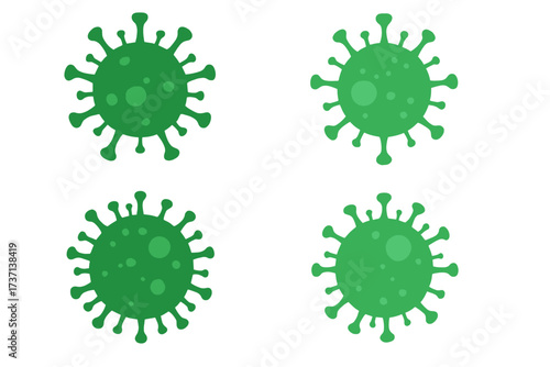 Vector Illustration of Green Virus Particles with Transparent Background, Set of Four Infectious Microorganisms, Scientific Medical Illustration, Isolated on White