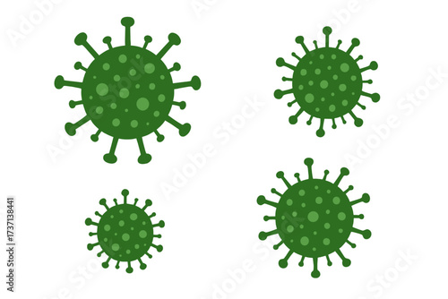 Green virus vector illustration set with transparent background, isolated pathogens, infectious disease symbols, microbiology elements, virus infection icons, medical and health concept design