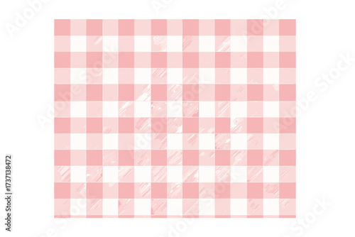Pink and white gingham check seamless pattern, vintage picnic tablecloth texture, classic woven fabric design, repeating plaid background, rustic country style textile vector