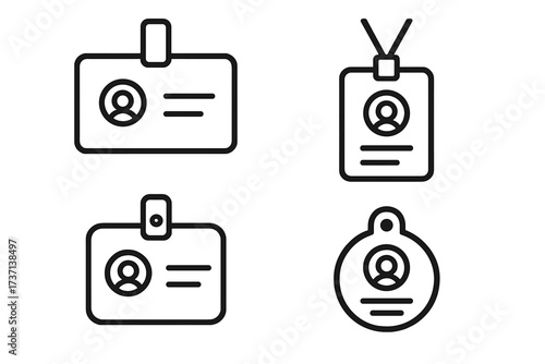 ID card line icon collection. Vector set of identification badges, name tags with editable stroke. Employee access pass, corporate identity, security symbol for web and apps.
