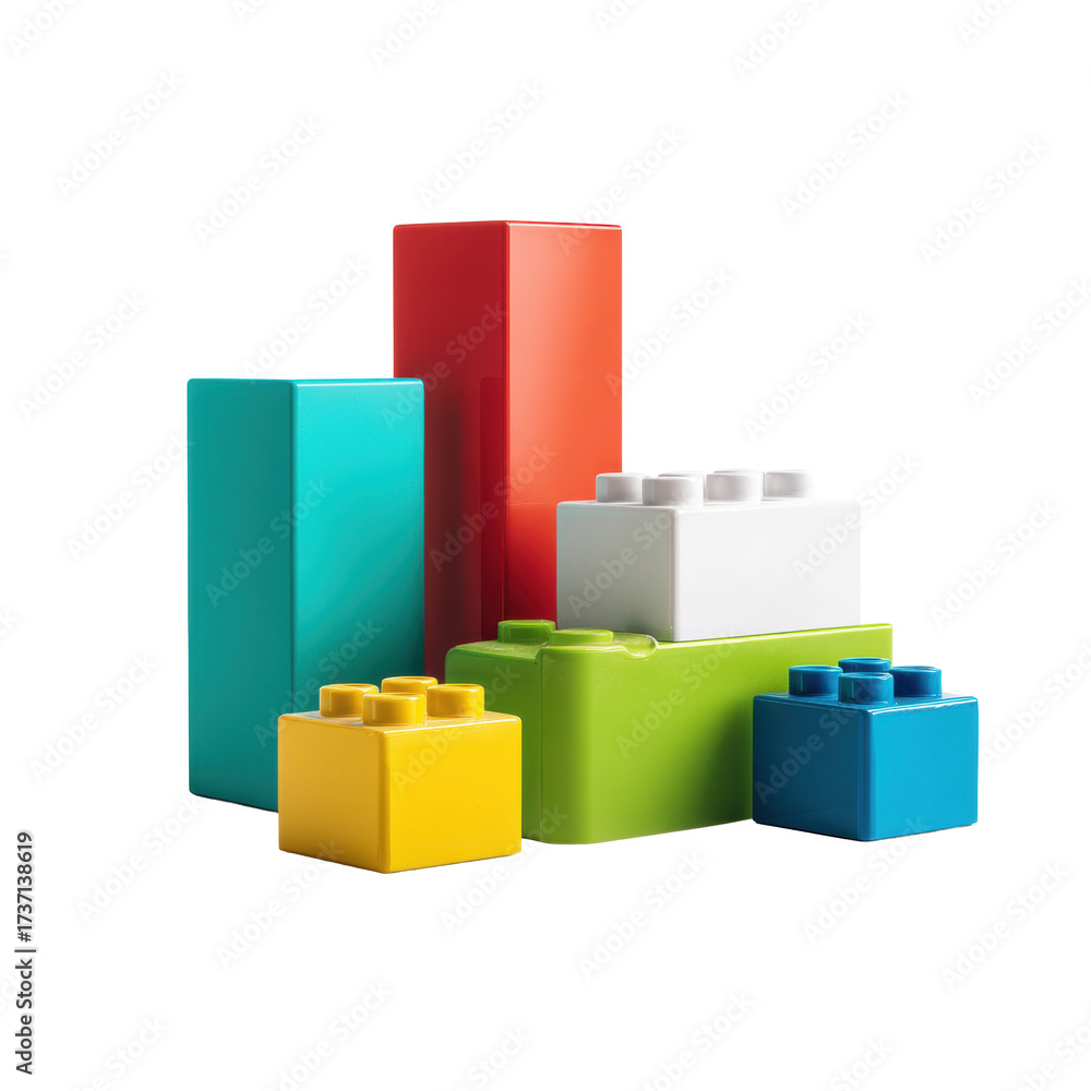 Naklejka premium Colorful LEGO Style Blocks on Transparent Background
