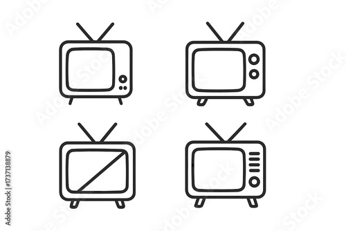 Minimalist linear TV set icon vector, editable stroke style, retro television illustration, simple outline pictogram for design, apps, banners, cards, digital media