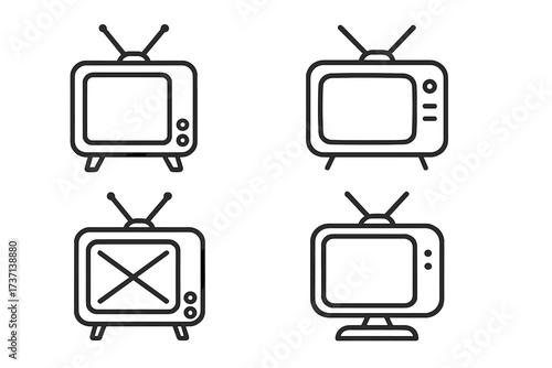 Simple linear TV set icon with editable stroke, minimalistic retro television pictogram for app design, banners, cards, posts, and vector cartoon illustration