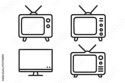 Simple linear TV set icon with editable stroke, minimalistic linear pictogram of vintage and modern television for cards, apps, banners, posts, vector cartoon illustration