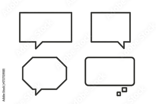 Set of clean minimal vector speech and thought bubbles with transparent background, ordered collection of simple conversation icons, chat and communication design elements