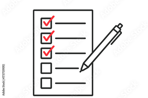 Checklist with Pen Vector Illustration, Transparent Background, Task Completion, To-Do List, Red Check Marks, Office Supplies, Organization, Planning, Productivity Concept