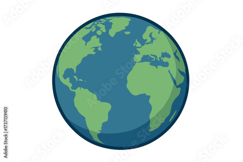 Earth globe vector illustration. Planet world map icon showing America, Europe, Africa. Global symbol for environment, geography, international business, and travel. Isolated.