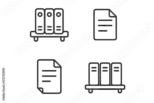 Shelved Documents and Papers Outline Icon Set, Editable Stroke Vector Collection for Infographics, Articles, Books, Flyers, Banners with Transparent Background