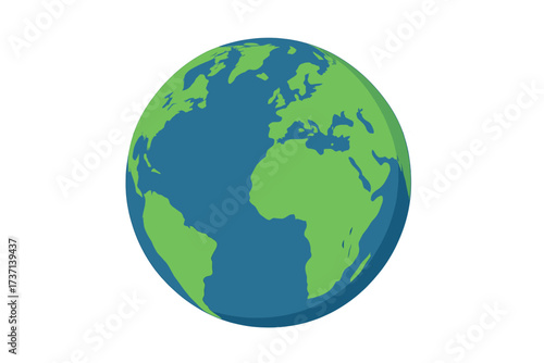 Planet Earth vector illustration. Globe world map icon isolated on white background. Global international symbol. Concept for travel, ecology, environment, nature, geography.
