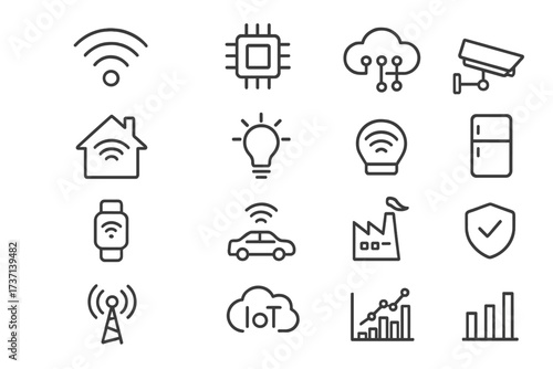 Internet of Things line icon set. Smart home, digital technology, data network, and cloud computing symbols. Business automation and connectivity vector illustration collection.