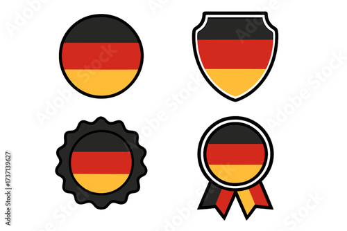 Made in Germany vector badge collection. Set of German flag emblems, quality seals, and labels. National product origin icons, shield, and medal symbols for premium goods.