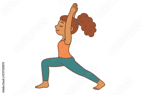 Young woman practicing yoga warrior pose with arms raised, fitness girl performing balance exercise, healthy lifestyle, meditation and mindfulness concept, inspirational wellness print