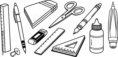 Collection of stationery and art supplies