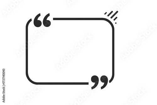 Quotation box frame for text. Creative vector illustration of a blank quote template. Speech bubble for messages, testimonials, or citations. Modern minimalist design element.