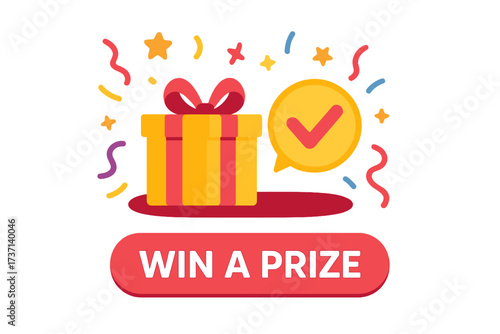Giveaway vector banner for social media post. Win a prize contest template. Promotion design with gift box and confetti for winner announcement. Marketing free gift poster.