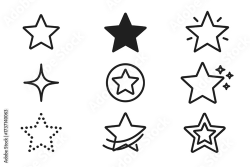 Star line icon collection with editable strokes, perfect for infographics, articles, books, flyers, banners, and vector cartoon illustrations with transparent background