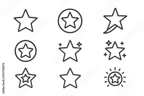 Star Outline Icon Collection with Editable Stroke, Vector Cartoon Star Shapes for Infographics, Articles, Books, Flyers, Banners, Transparent Background Design