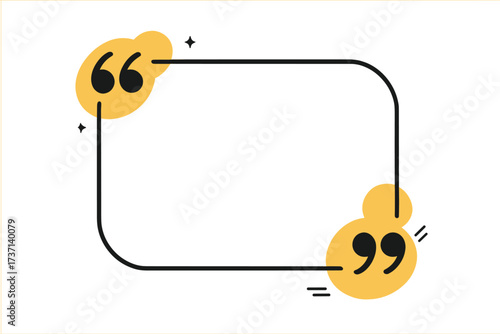 Quotation template with quote marks. Vector illustration of a creative banner. Quote in a frame for comments, messages, or testimonials. Empty text box for dialogue.