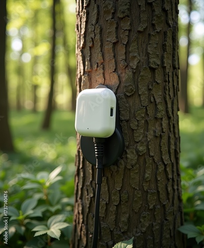 AirPods Connected to Tree in Green Forest